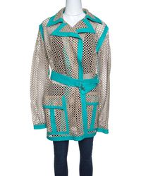 Versace Gianni Vintage Beige Cutout Leather Contrast Trim Belted Coat - Natural