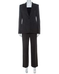 Max Mara Dark Brown Textured Stretch Wool Tailored Pant Suit S