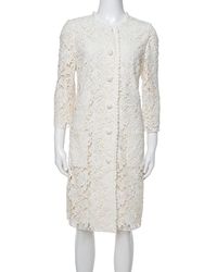 Dolce & Gabbana Off White Floral Lace Button Front Coat