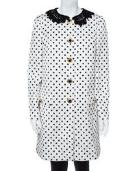 Dolce & Gabbana White/black Lace Collar Polka Dot Printed Jacquard Coat