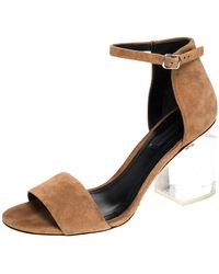 Alexander Wang Beige Suede Abby Lucite Tilt Heel Sandals Size 37.5 - Natural