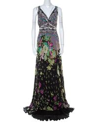 Etro Multicolour Printed Crisscross Back V-neck Long Dress L - Black