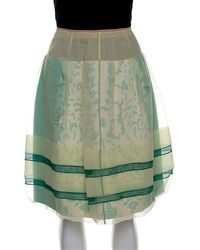 Louis Vuitton Yellow And Green Silk Lace Trim Skirt M