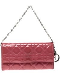 Dior Pink Cannage Patent Leather Wallet On Chain