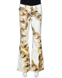Roberto Cavalli Cream Jewel Printed Denim Flared Jeans - Natural