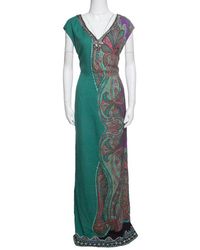 Etro Green Paisley Printed Embellished Maxi Dress M