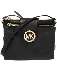 michael michael kors fulton small logo debossed leather canteen crossbody bolsa