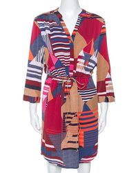 Diane von Furstenberg Multicolour Geometric Print Silk Freya Dress L