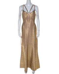 Hervé Léger Gold Brushed Effect Bandage Gabriela Gown L - Metallic