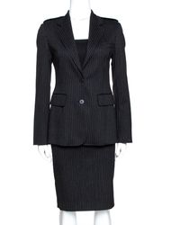 Burberry Black Pinstripe Wool Tailored Skirt Suit S