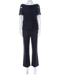 Tory Burch Navy Blue Avalon Lace Short Sleeve Jumpsuit S