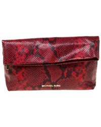 MICHAEL Michael Kors Red Python Embossed Leather Daria Foldover Clutch