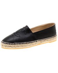 Chanel Black Leather Cc Espadrilles Size 41