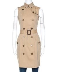 Burberry Brit Beige Cotton Sleeveless Trench Coat - Natural
