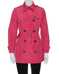 Burberry Brit Ruby Pink Synthetic Mid Length Belted Coat