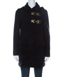 Miu Miu Black Wool Buckle Detail Hooded Duffle Coat