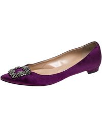 Manolo Blahnik Flat Hangisi Satin Purple Us