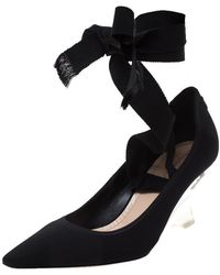 Dior Black Fabric Etoile Lace Up Pointed Toe Court Shoes Size 38