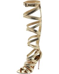 Gianvito Rossi Gold Leather Gladiator Knee High Sandals Size 38 - Metallic