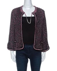 Chanel Black & Pink Tweed Neck Chain Detail Jacket L