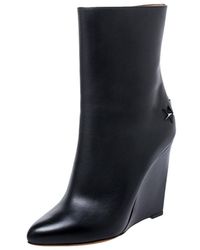 Givenchy Black Leather Star Embellished Mid Calf Wedge Boots Size 40