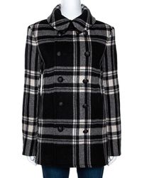 Ralph Lauren Monochrome Checked Cashmere & Wool Coat - Black
