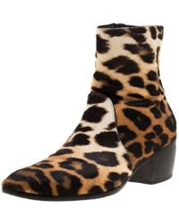 Giuseppe Zanotti Beige Leopard Print Calf Hair Ankle Boots Size 41.5 - Natural