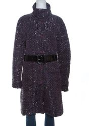 Emporio Armani Metallic Purple Textured Belted Coat