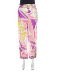 Emilio Pucci Multicolour Abstract Print Sheer Silk Elasticized Waist Trousers S