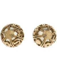 Chanel Faux Pearl Gold Tone Dome Stud Earrings - Metallic