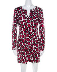 Diane von Furstenberg Red Leopard Print Silk Jersey Reina Mini Dress S