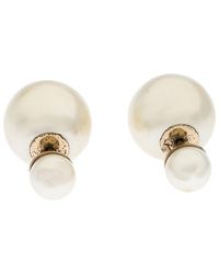 Dior Es Cream Faux Pearl Gold Tone Stud Earrings - Metallic