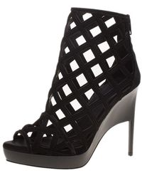 Burberry Prorsum Suede Edenside Cage Wedge Ankle Boots - Black