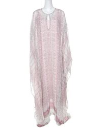 Roberto Cavalli Pink Python Scale Printed Silk Kaftan Dress S