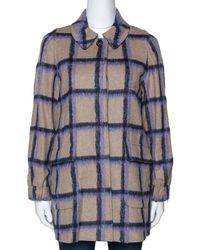 CH by Carolina Herrera Beige Windowpane Checked Wool Coat - Natural