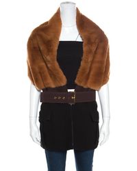 Marni Bicolor Rabbit Fur And Wool Blend Belted Scarf Style Vest ( One - Brown