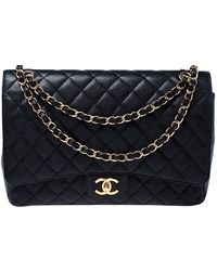 Chanel Black Quilted Caviar Leather Maxi Classic Double Flap Bag