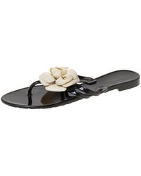 Chanel Black Jelly Camellia Slip On Slides Size 37