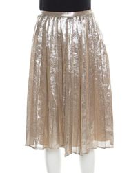 Max Mara Champagne Silver Pleated Silk And Lurex Faro Midi Skirt M - Metallic