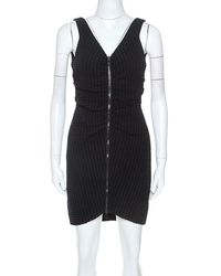 Chanel Black Geometric Patterned Ruched Detail Mini Dress L