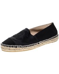Chanel Black Satin And Canvas Cc Espadrilles Loafers Size 40