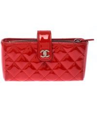 Chanel Orange Quilted Patent Leather Iphone Pouch