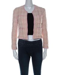 Chanel Vintage Pink Boucle Tweed Cropped Jacket M