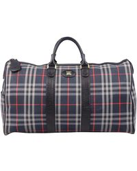 Burberry Navy Canvas Horse Ferry Check Boston Bag - Blue