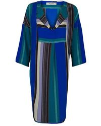 Etro Multicolour Striped Silk Long Sleeve Tunic Dress M - Blue