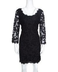 Diane von Furstenberg Black Floral Lace Zarita Scoop Dress L