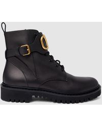 Valentino Valentino Garavani V-logo Combat Boots - Black