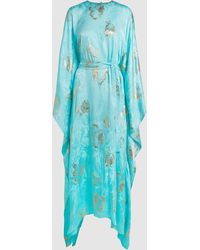 ‎Taller Marmo Jungle Leaf Print Metallic Kaftan - Blue