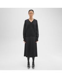 Theory - Pleated Midi Skirt In Wool-blend Flannel - Lyst