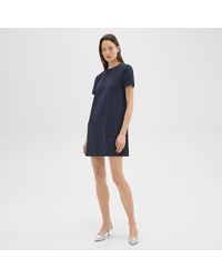 Theory - Short-sleeve Mini Dress In Striped Admiral Crepe - Lyst